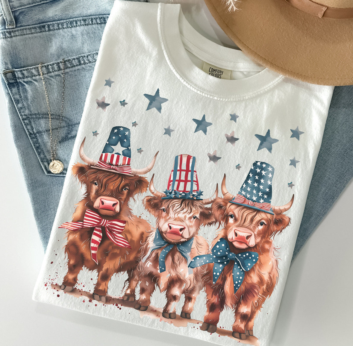 Highland Cows With USA Hats Tee