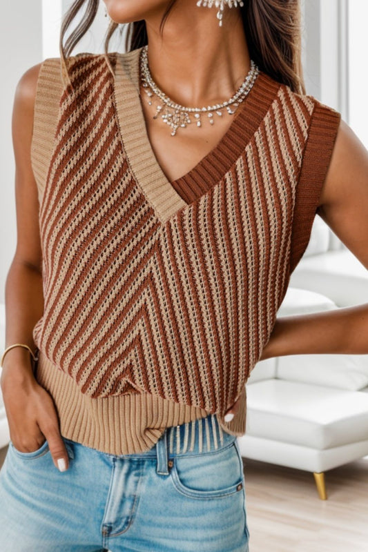 Striped V-Neck Sweater Vest